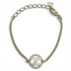 CHANEL Authentic Gold Logo Charm Bracelet